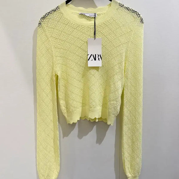 [BUNJANG] Zara Lemon Yellow Lace Knit Top / ZARA 자라 레몬옐로우 레이스 니트 새상품 택O / 여리여리 시스루