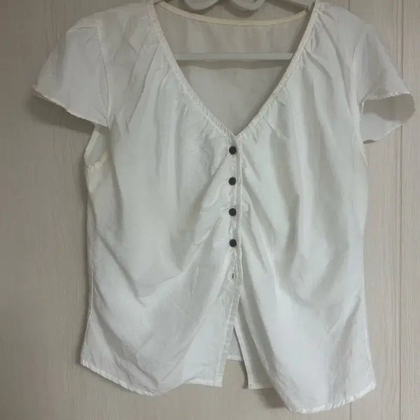 [BUNJANG] White Short Sleeve Blouse / 화이트 반팔 블라우스