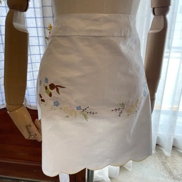 [BUNJANG] Vintage Bunny Embroidery Apron / 빈티지 버니 자수 에이프런