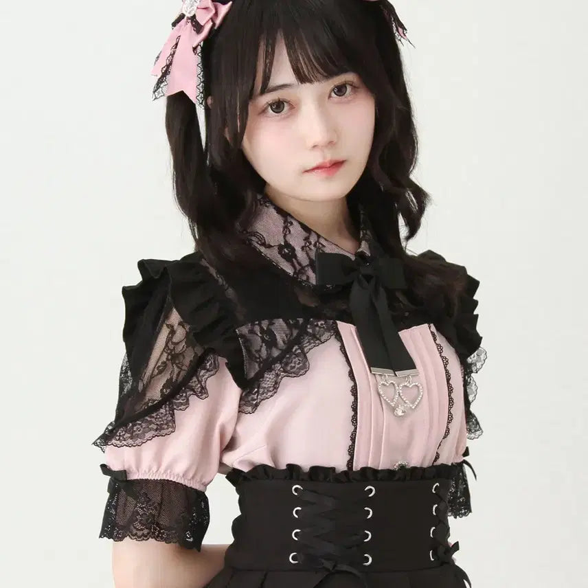 [BUNJANG] Dear My Love Indelace Frill Heart Bijou Blouse / 디어 마이 러브 디마럽 인도레이스프릴하트비쥬 블라우스 판매 양도