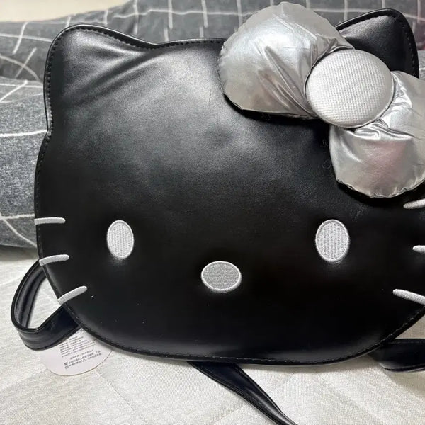 [BUNJANG] Hello Kitty Black Backpack Silver Ribbon / 헬로키티 블랙 백팩 실버 리본