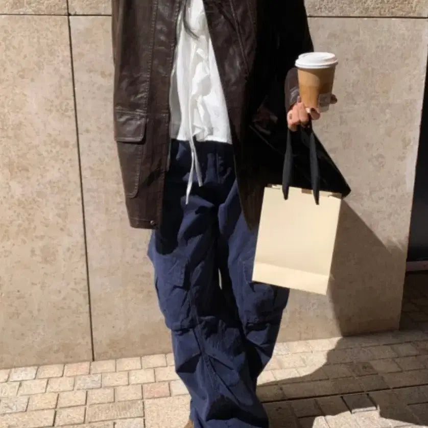 [BUNJANG] Unisex One Size Eco-Leather Cocoon Coat - Brown / 레더 카코트