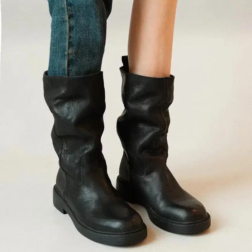 [BUNJANG] Genuine Leather Platform Chunky Boots / 가죽 통굽 워커 부츠