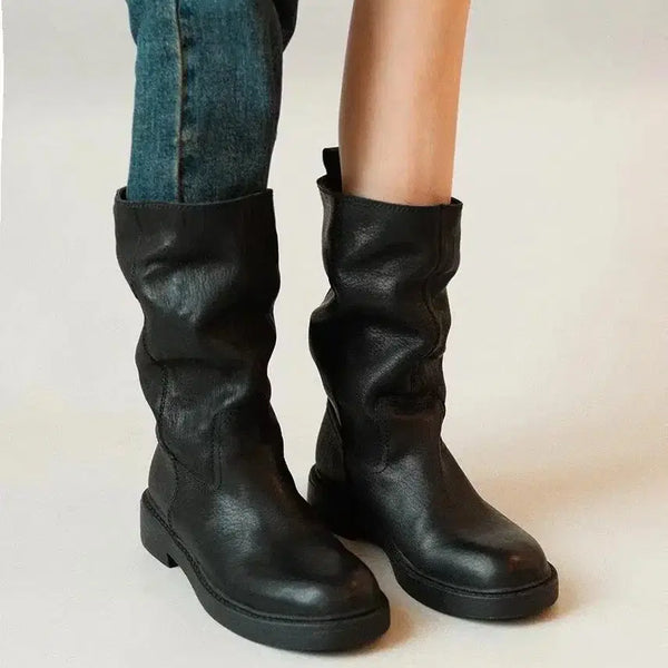[BUNJANG] Genuine Leather Platform Chunky Boots / 가죽 통굽 워커 부츠