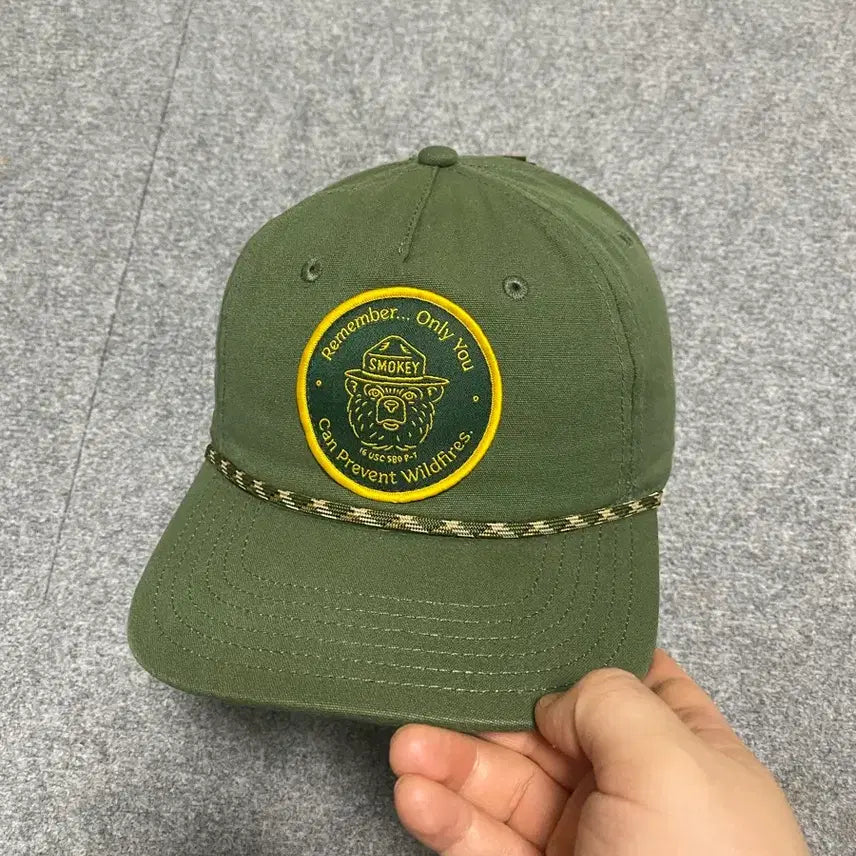[BUNJANG] Smokey Bear Olive Green Twill Canvas Snapback Ball Cap / Smokey Bear 스모키 베어  올리브 그린 스냅백 볼캡