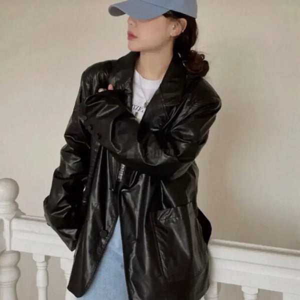 [BUNJANG] Vegan Leather Single Jacket - Wine Color / (새상품)비건 레더 싱글 자켓 와인컬러