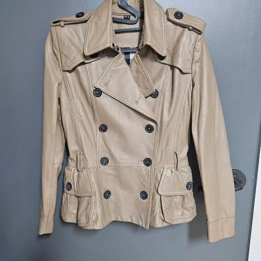 [BUNJANG] Natural Lambskin Leather Trench Coat - Beige / 천연양가죽  트렌치 코트 베이지 44. 55