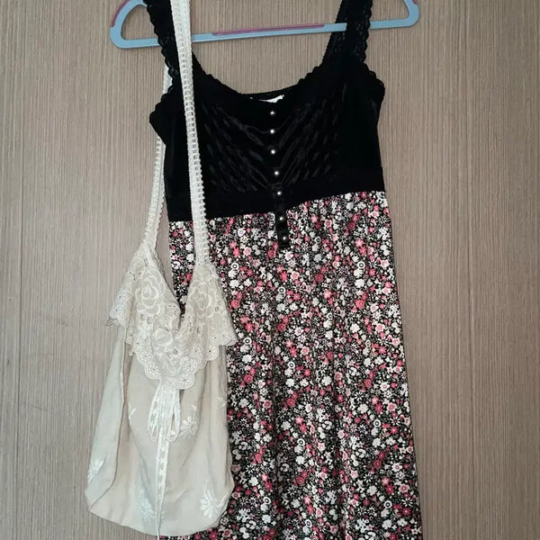 [BUNJANG] Silk Flower Lace Camisole Dress / 실크 플라워 레이스 나시 원피스