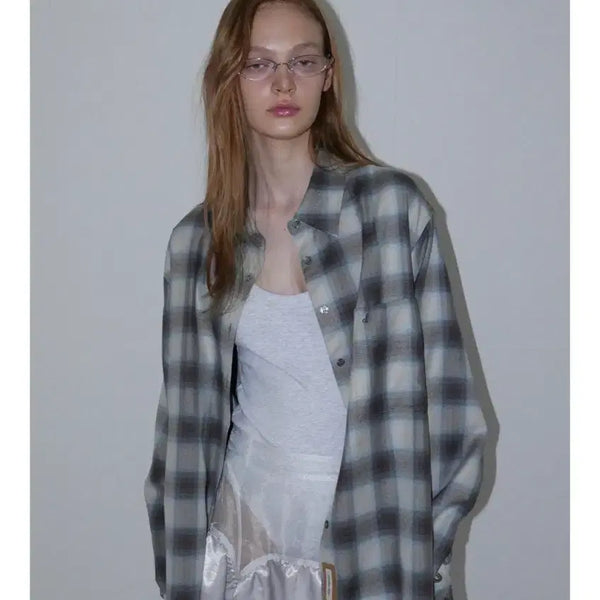 [BUNJANG] Overdue Flare Check Shirt / 새상품)오버듀플레어 체크 셔츠