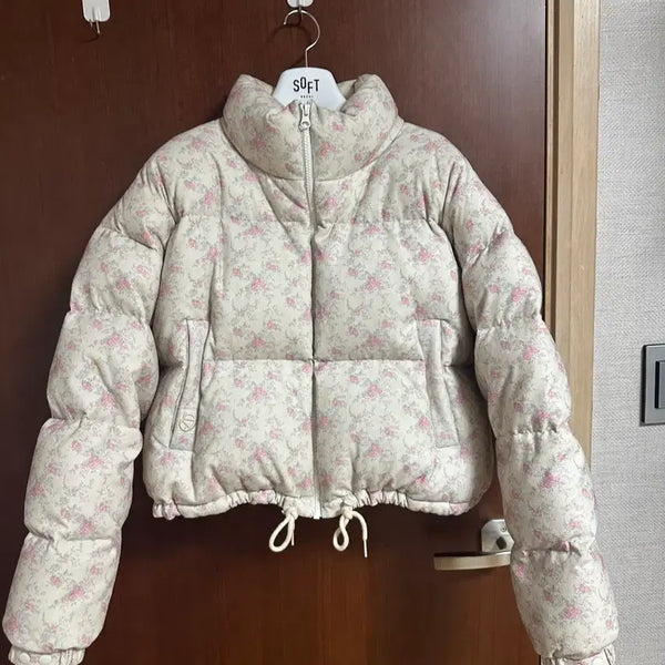 [BUNJANG] Soft Seoul Flower Puffer Short Padding Ivory / 소프트서울 플라워 푸퍼 숏패딩 아이보리