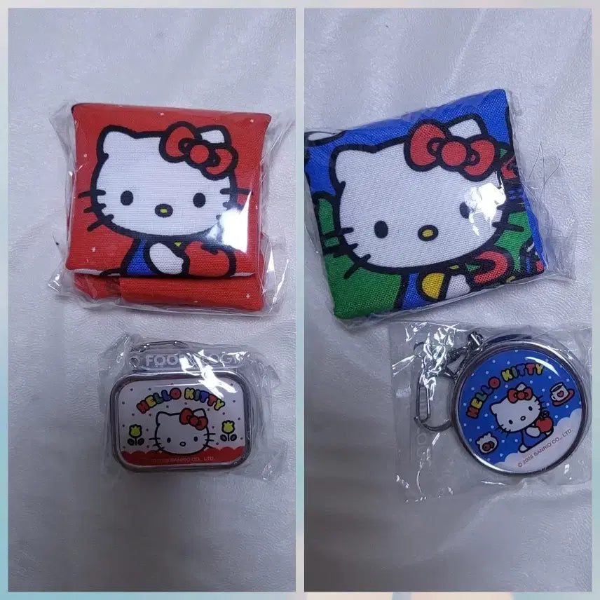 [BUNJANG] Hello Kitty Pouch Set with Tin Case Keychains / 헬로키티 파우치 2개+틴케이스 키링2개