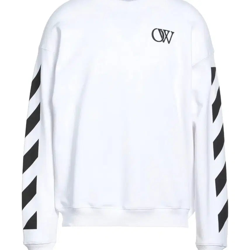 [BUNJANG] Off-White OW Logo Stripe Sweatshirt White / 오프화이트 화이트 OW 로고 스트라이프 맨투맨 110 (새제품)