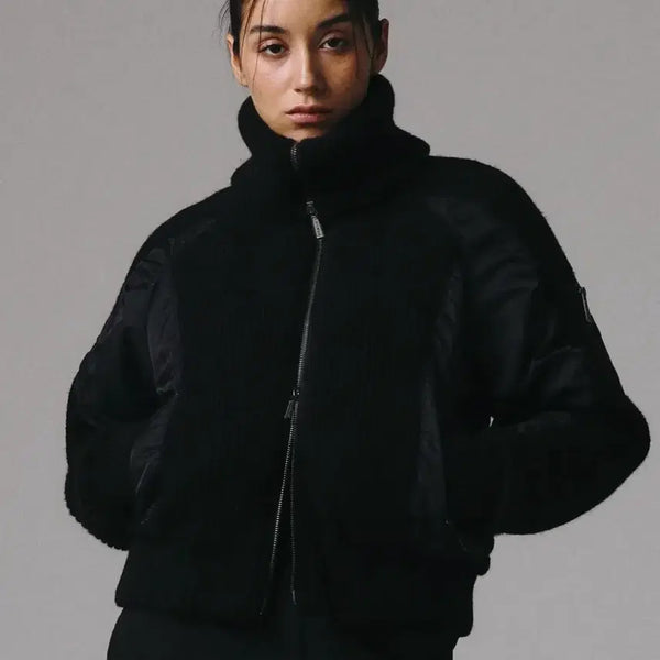 [BUNJANG] FRENDA Sailor Collar Knit Bomber Jacket Black / 프렌다 봄버 자켓 SAILOR COLLAR KNIT BOMBER JACKET BLACK