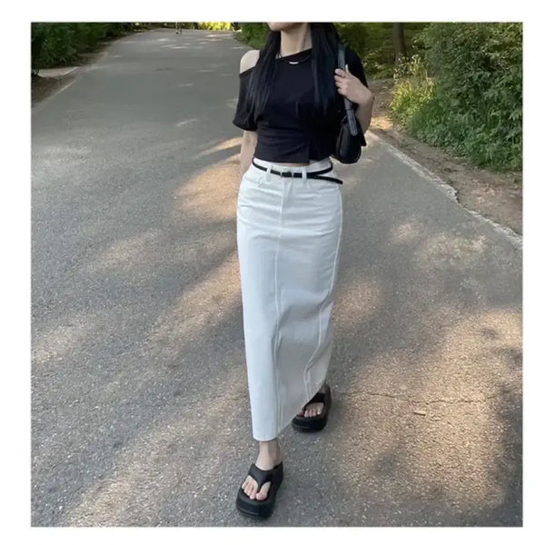 [BUNJANG] White Back Slit Long Skirt - Size S / 딋트임 롱 스커트