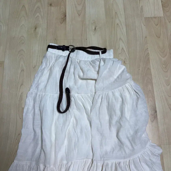 [BUNJANG] White Long Skirt with Belt / (새상품) 화이트 롱 스커트 (벨트 포함)