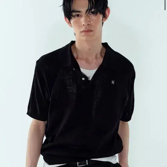 [BUNJANG] Noise Logo Knit Polo Shirt - Black / 노이스 LOGO KNIT POLO SHIRT - BLACK