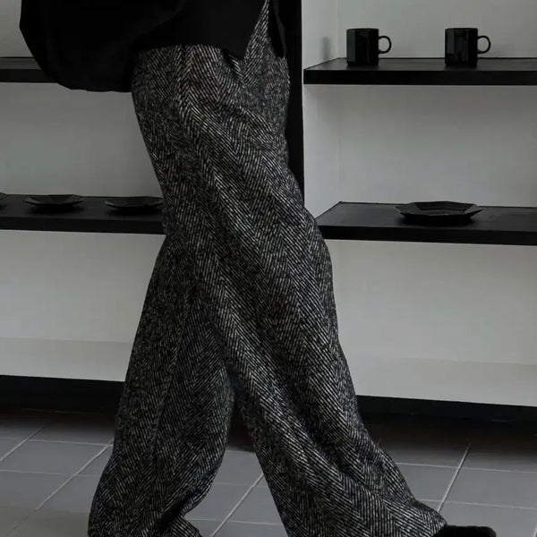 [BUNJANG] ARUDE Herringbone Wide Wool Slacks Black / 아루드 헤링본 와이드 울슬랙스 블랙