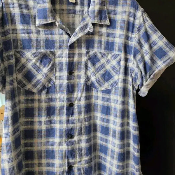 [BUNJANG] RRL 26 Summer Blue Check Open Collar Half Sleeve Shirt XL / [XL] RRL 26 Summer 블루 체크 오픈카라 하프 셔츠