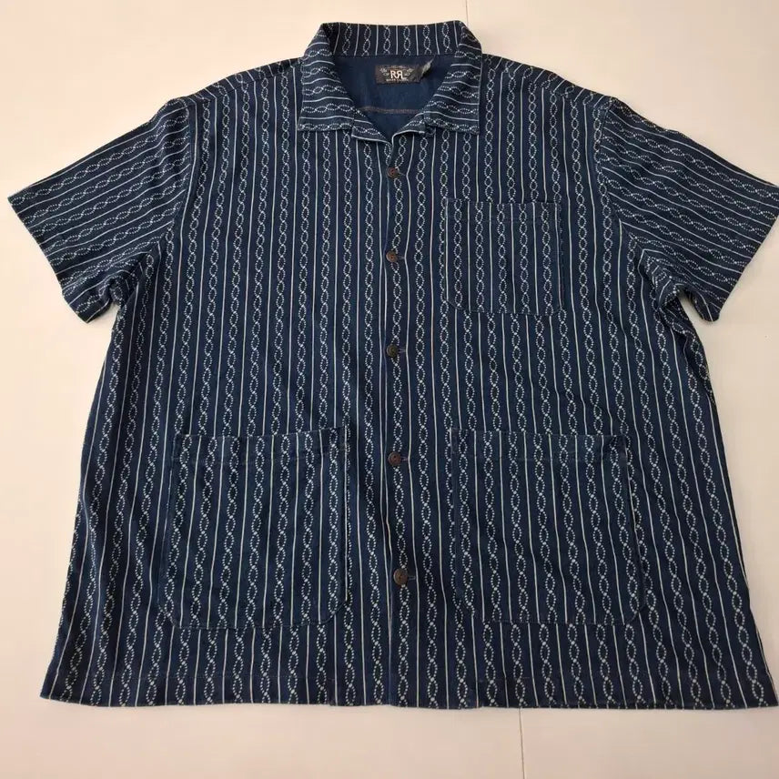 [BUNJANG] RRL Print Jersey Camp Shirt Short Sleeve Navy Pattern XL / XL RRL 프린트 저지 캠프 셔츠 반팔 네이비 패턴