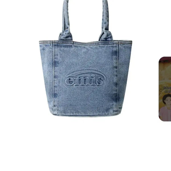 [BUNJANG] EMIS Logo Embossing Denim Tote Bag - Blue / EMIS 로고 엠보싱 데님 토트백 블루