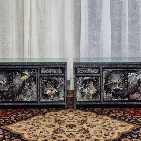 [BUNJANG] 1970s Vintage Tongyeong Mother-of-Pearl Cabinet with Peacock and Bird Motifs / 70S 빈티지 통영자개 공작 화조문 문갑
