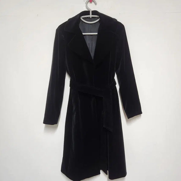 [BUNJANG] Theory Open-Front Suede Long Coat with Waist Tie / 띠어리 오픈형 세무 롱 코트 (허리끈포함)
