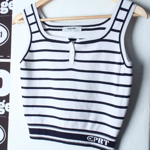 [BUNJANG] 8seconds Striped Henry Neck Sleeveless T-Shirt / W(M) 에잇세컨즈 반팔 티셔츠 민소매 나시 스트라이프 헨리넥-H37265