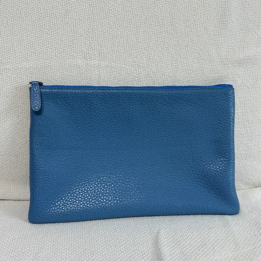 [BUNJANG] Blue Lambskin Leather Clutch Pouch / 블루 양가죽 클러치 파우치