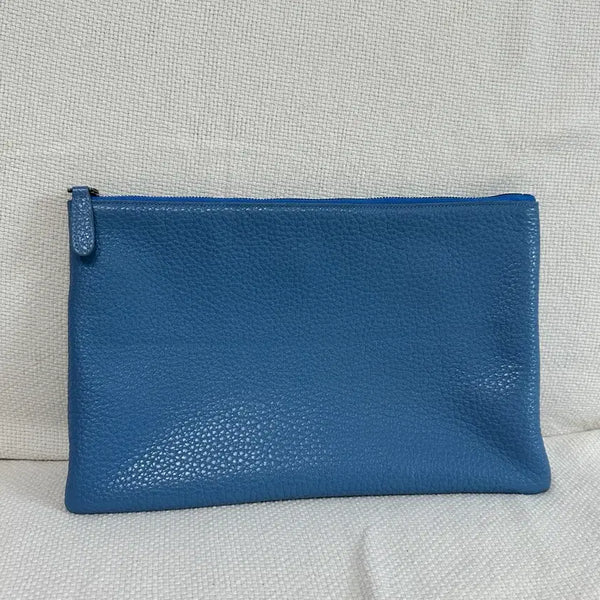[BUNJANG] Blue Lambskin Leather Clutch Pouch / 블루 양가죽 클러치 파우치