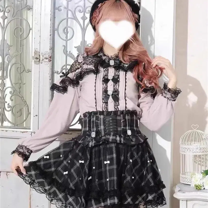 [BUNJANG] Noemie Sakimaruchan 3-Tier Ribbon Blouse Pink/Black / noemie 노에미 사키마루짱 3연리본 블라우스 핑크 블랙 양산형 지뢰계 양지뢰 검핑