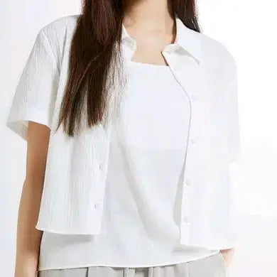[BUNJANG] SPAO Seersucker Cropped Short-Sleeve Shirt S / 스파오 [시어서커] 크롭 반팔셔츠 s