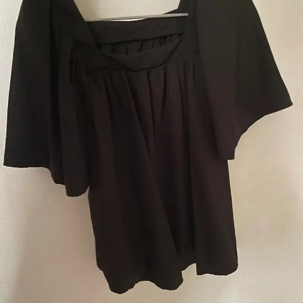 [BUNJANG] Black Square Neck Puff Sleeve Blouse / 블랙스퀘어블라우스