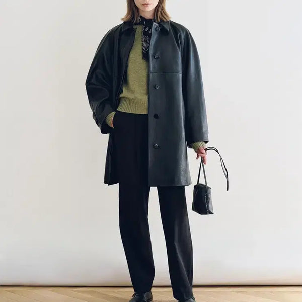 [BUNJANG] Nothing Written Goat Leather Balmaccan Coat / 낫띵리튼 레더 발마칸
