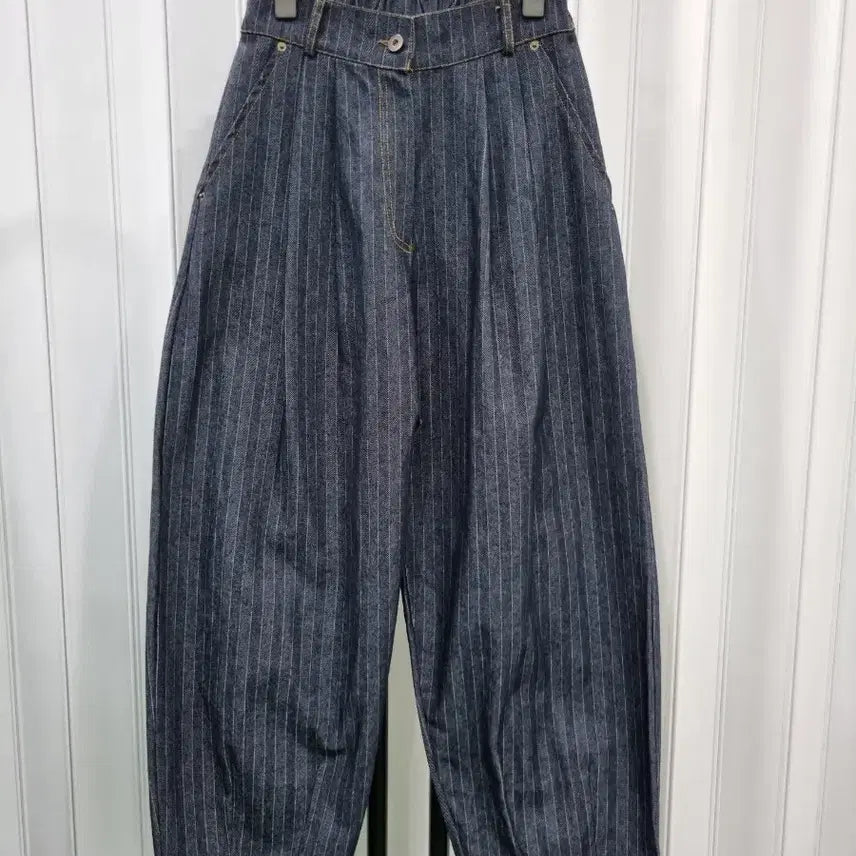 [BUNJANG] Denim Striped Wide Pants / 데님 줄무늬 와이드 팬츠