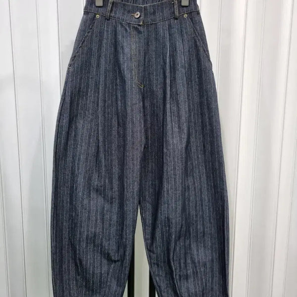 [BUNJANG] Denim Striped Wide Pants / 데님 줄무늬 와이드 팬츠