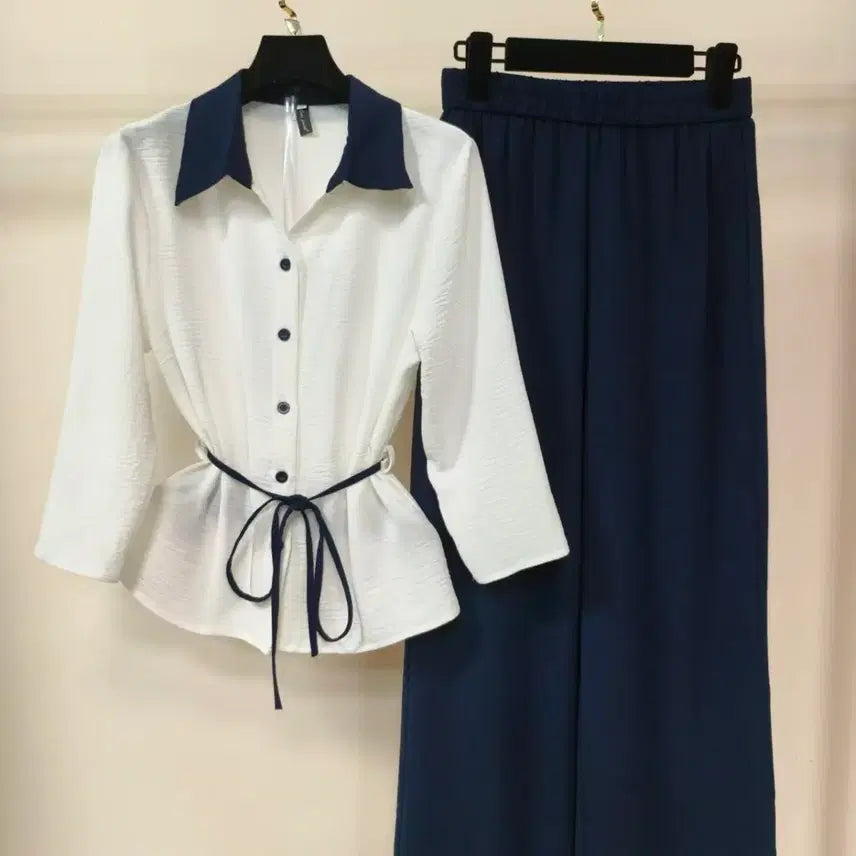 [BUNJANG] Blue Neckline Contrast Set / 블루 넥라인 배색  세트