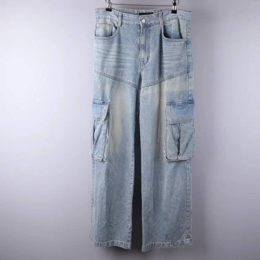 [BUNJANG] WOOALONG Signature Cargo Denim Pants Blue (S) / 우알롱(WOOALONG) 시그니처 카고 데님 팬츠 블루 (S) 5396