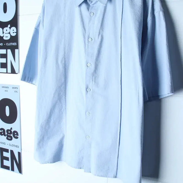 [BUNJANG] ZERO Half Sleeve Collar T-Shirt Shirt (M-XL) / (M-XL) 제로 반팔 카라 티셔츠 셔츠 남방 연블루 절개-H36981