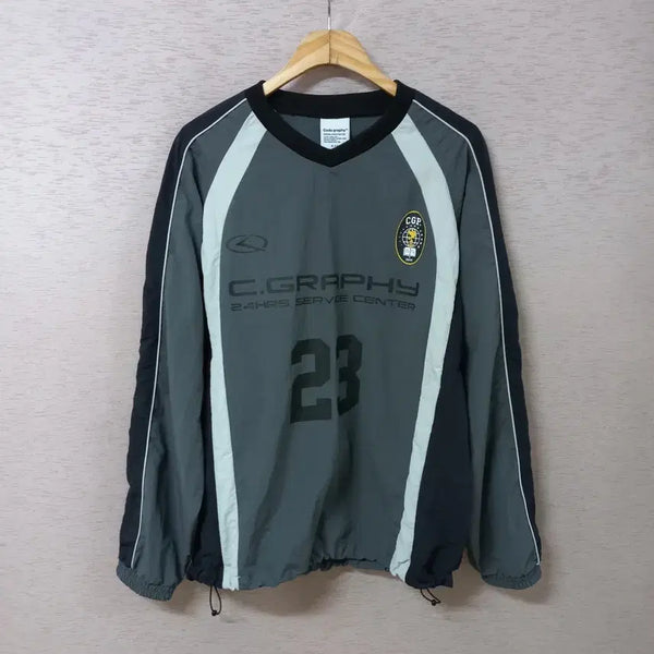 [BUNJANG] Code Graphy Grey String Hem Printed Windbreaker Top / B8-21/코드그라피 밑단스트링 그레이 프린트 바람막이티 봄가을 남성