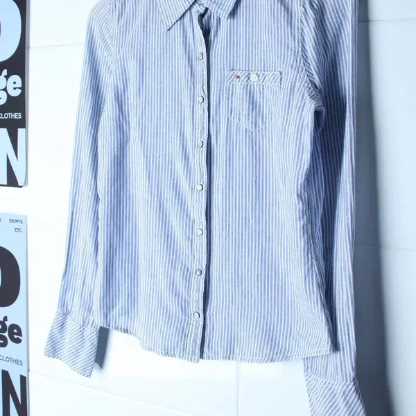 [BUNJANG] Tommy Hilfiger Slim Fit Striped Shirt / W(S-M) 타미힐피거 셔츠 남방 슬림핏 스트라이프 연블루-H36987