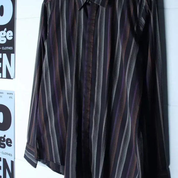 [BUNJANG] Calvin Klein Slim Fit Striped Shirt / (S-M) 캘빈클라인 셔츠 남방 슬림핏 스트라이프 블랙 놈코어-H36991