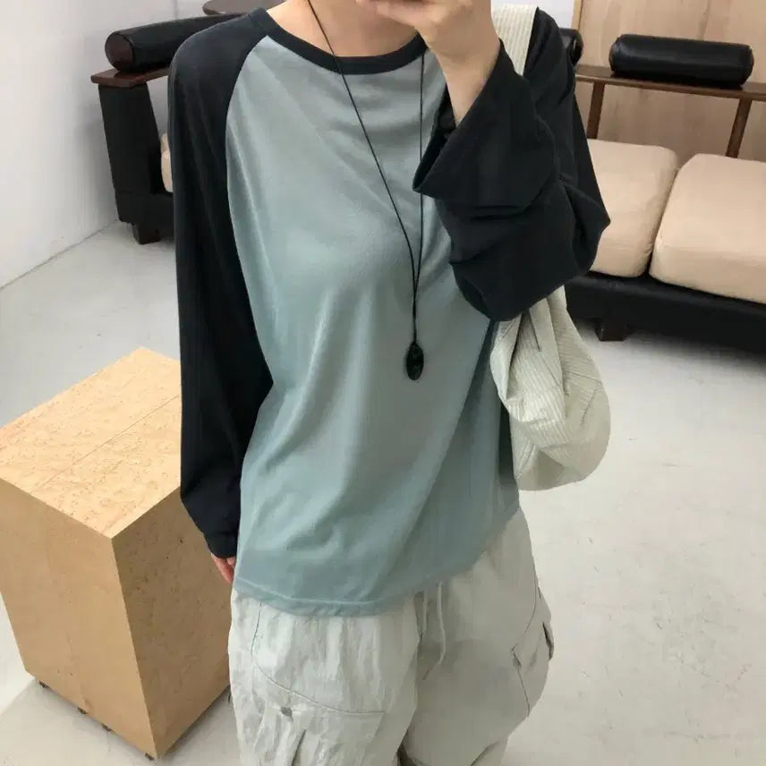 [BUNJANG] Slo Noah Raglan Long Sleeve T-Shirt Mint / 슬로 누아 썸머 나그랑 긴팔 티셔츠 민트