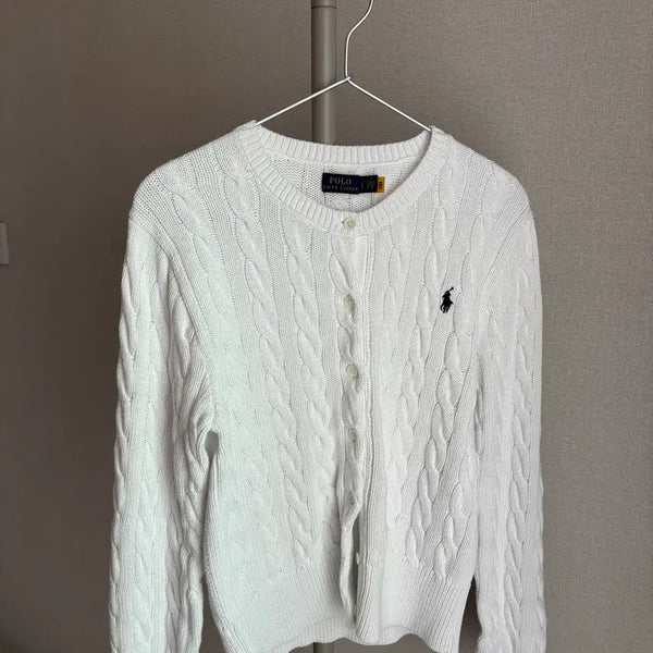 [BUNJANG] Polo Ralph Lauren Cable Knit Cardigan White / 폴로 꽈배기 니트 가디건 화이트