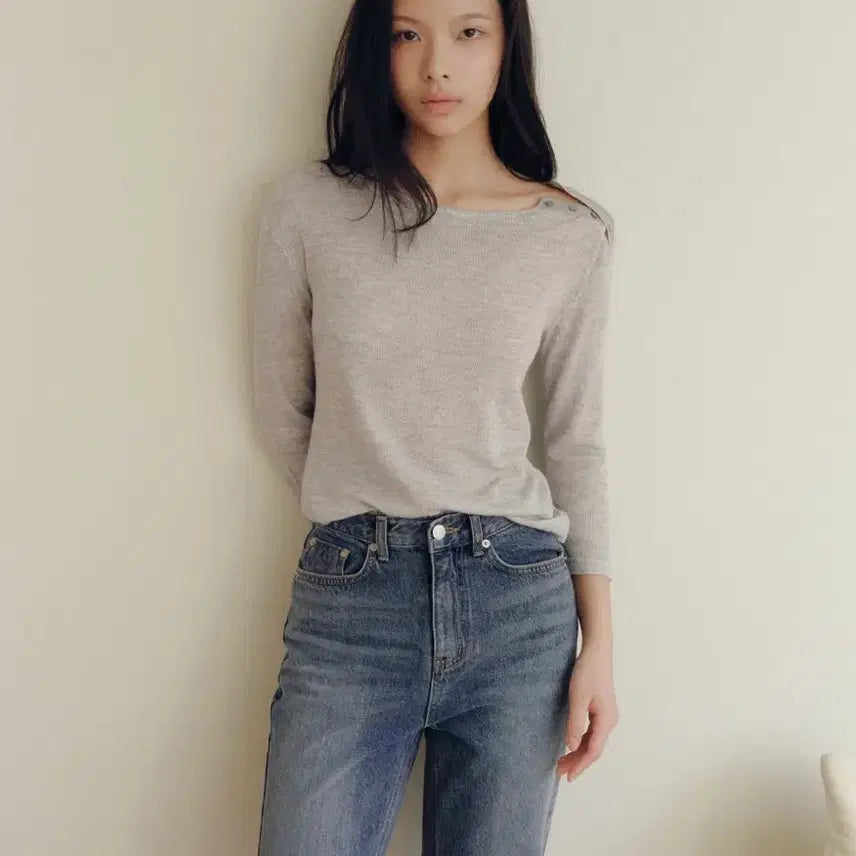 [BUNJANG] Yuje Waffle Button Top 7/10 Sleeve Knit / 유제 yuje 와플 버튼 탑 7부 니트