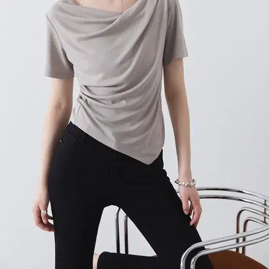 [BUNJANG] MIXXO Cowl Neck Short Sleeve T-Shirt / 미쏘 카울넥 반팔 티셔츠