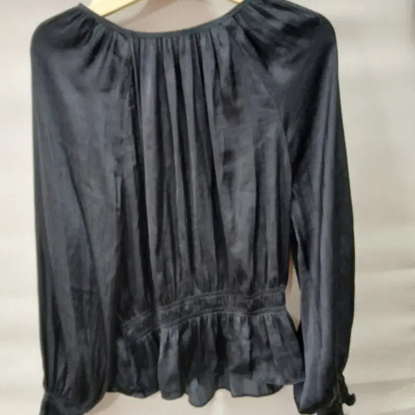 [BUNJANG] HM Black Silk Shirring Peplum Blouse Size 55 / HM블랙 실크 셔링 페플럼 블라우스55