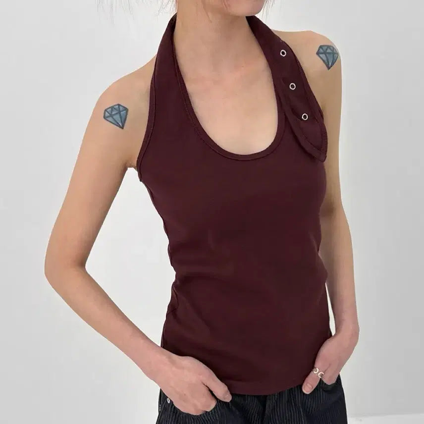 [BUNJANG] Eyelet Halter Neck Tank Top / 아일렛 홀터넥 나시