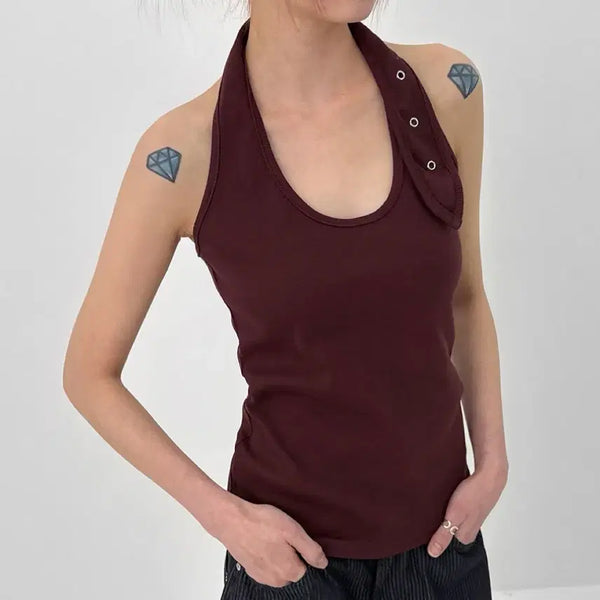 [BUNJANG] Eyelet Halter Neck Tank Top / 아일렛 홀터넥 나시