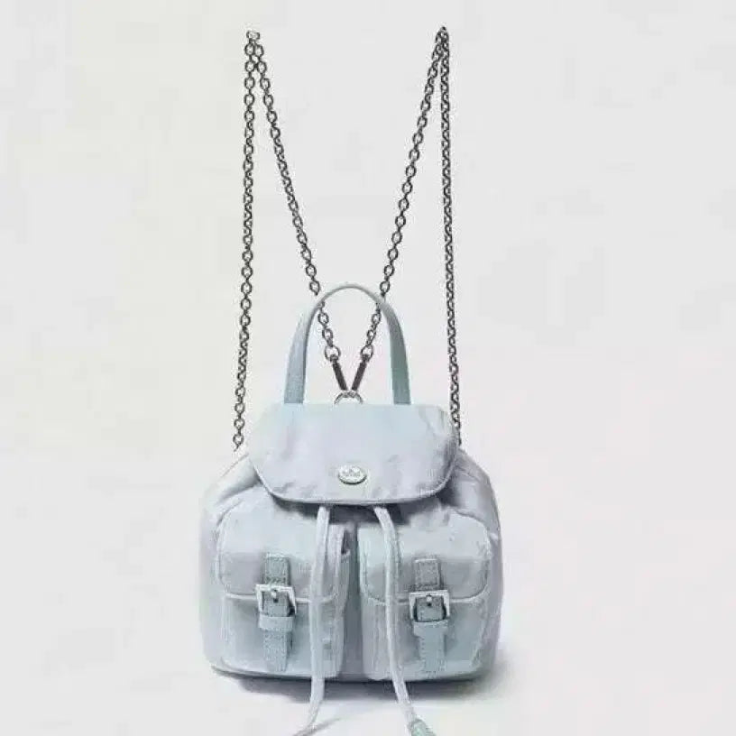 [BUNJANG] The Barnnet Mauve Velvet Chain Mini Backpack Light Blue / 더바넷 모브 벨벳 체인 미니 백팩 라이트블루