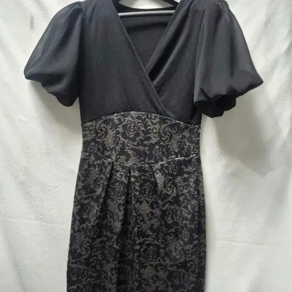 [BUNJANG] Patterned Wrap Dress Puff Sleeve Long Dress S / 랩원피스 퍼프소매 패턴 롱 원피스S